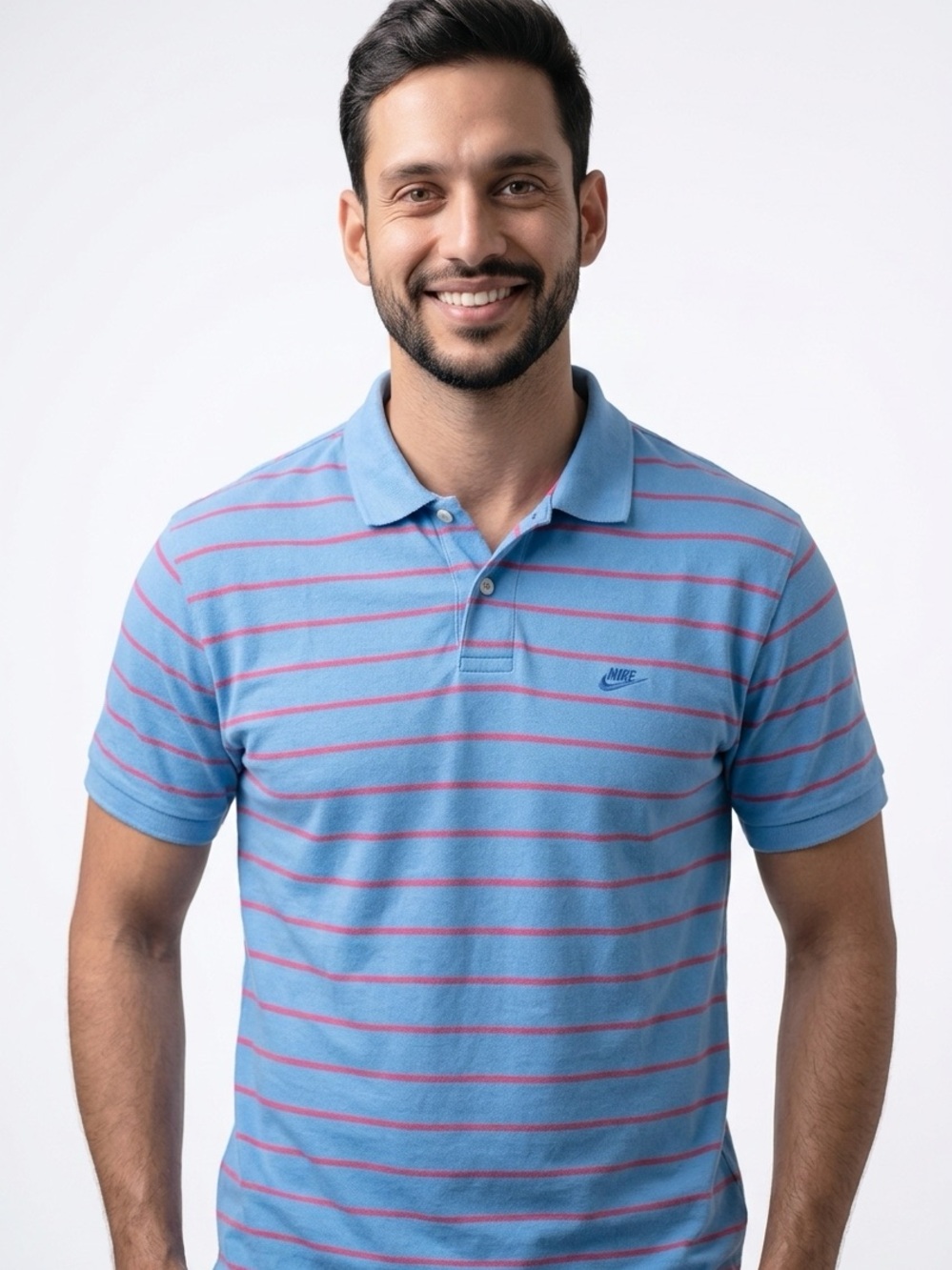 NIKE | Bright Blue and Red Striped Polo Shirt Men’s Size X-Large